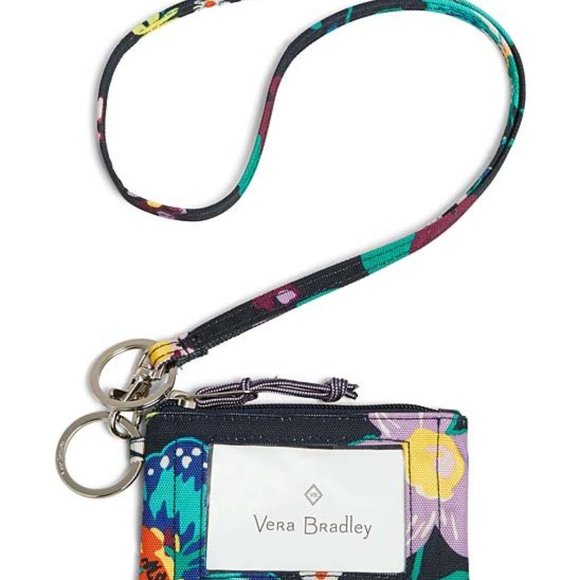 Vera Bradley Zip ID Lanyard set FIREFLY GARDEN - Picture 3 of 7